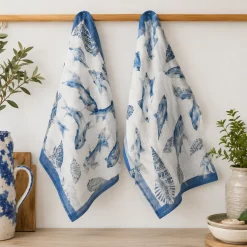 Coppia strofinacci da cucina Malè 100% cotone fantasia marina blu
