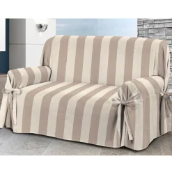 Copridivano con laccetti in panama Veronica - 2 posti beige a righe