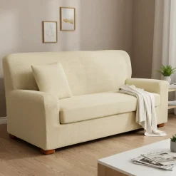 Copridivano 2 posti con copricuscino elasticizzato da 125 a 170 panna