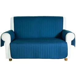 Copridivano salvadivano trapuntato Caleffi Bicolor in cotone- 3 posti blu
