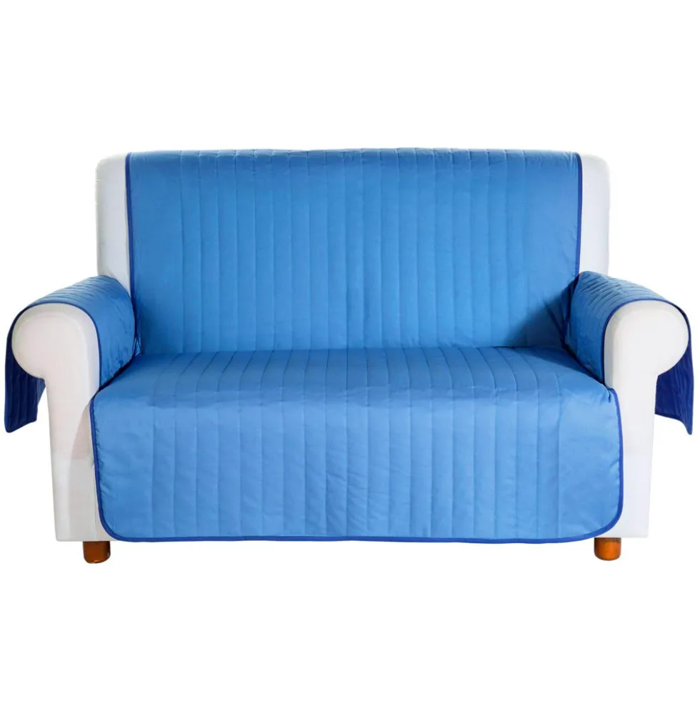 Copridivano salvadivano trapuntato Caleffi Bicolor in cotone- 3 posti blu