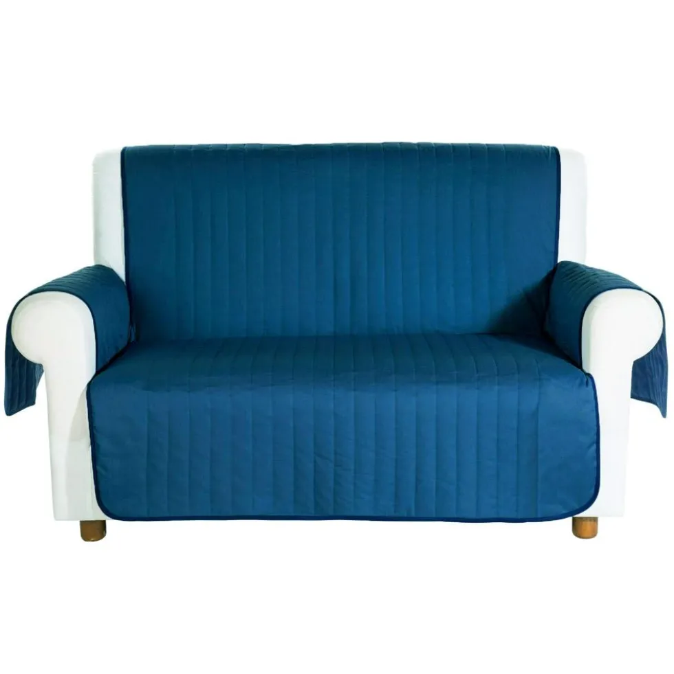 Copridivano trapuntato Caleffi Bicolor in cotone 2 posti blu