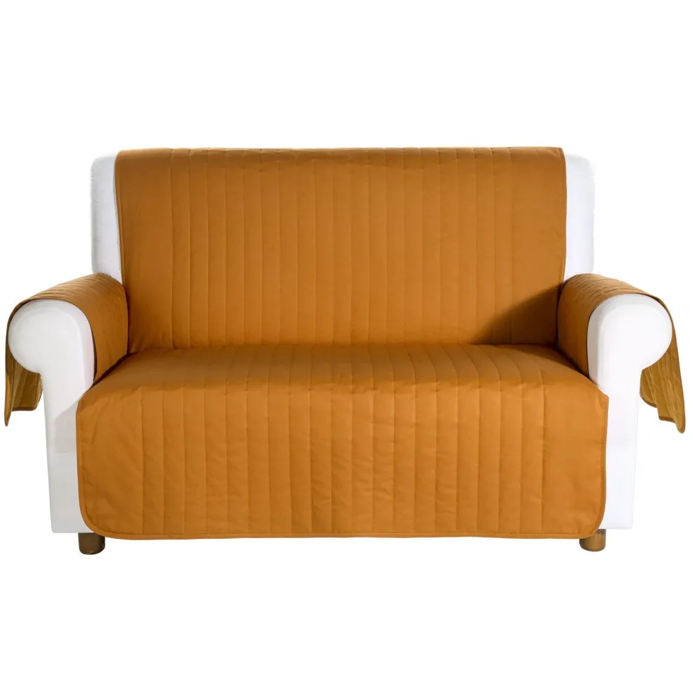 Copridivano trapuntato Caleffi Bicolor in cotone- 3 posti cognac