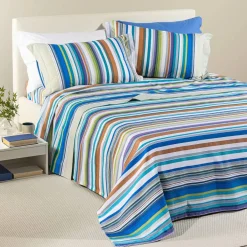 Copriletto matrimoniale in cotone piquet Caleffi Bristol righe blu