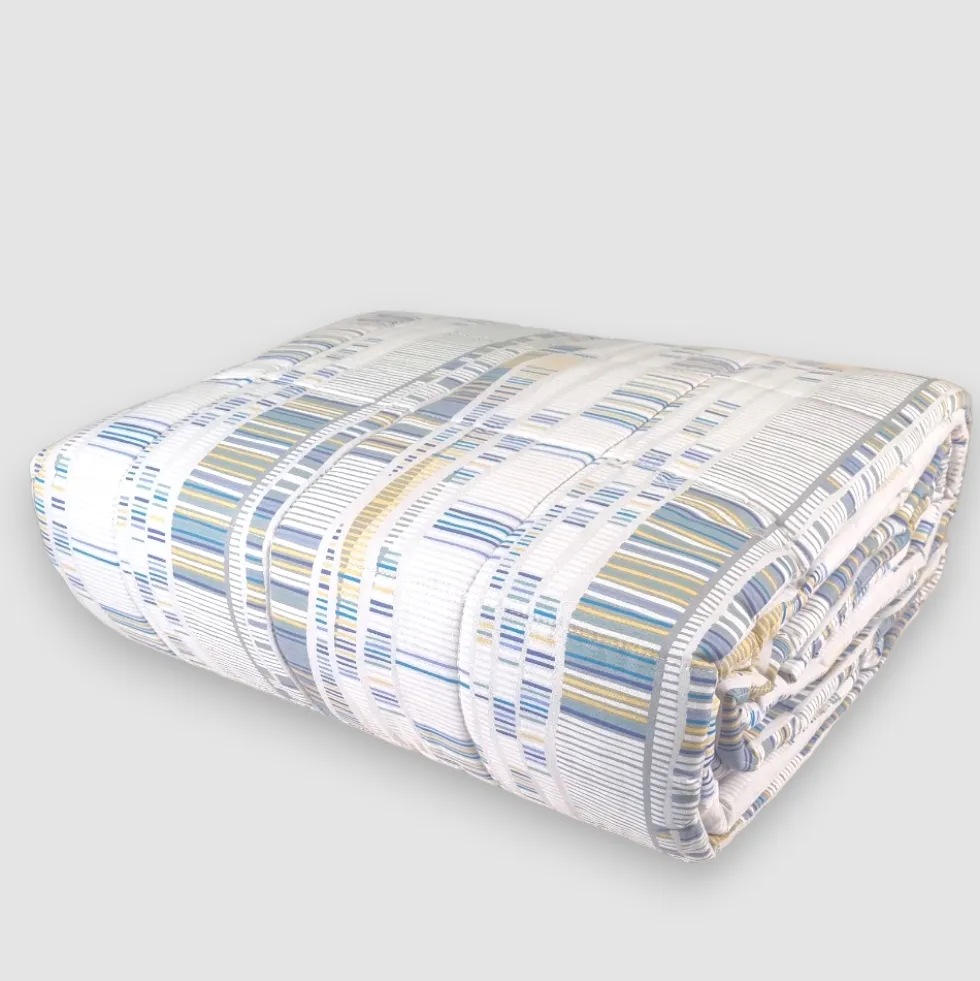 Copriletto primaverile matrimoniale in cotone Day Dream 2402 righe bluette
