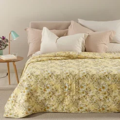 Copriletto primaverile matrimoniale in cotone Day Dream floreale beige