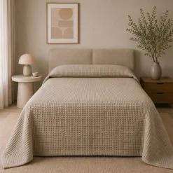 Copriletto tortora a Nido d'Ape per Letto matrimoniale 100% cotone