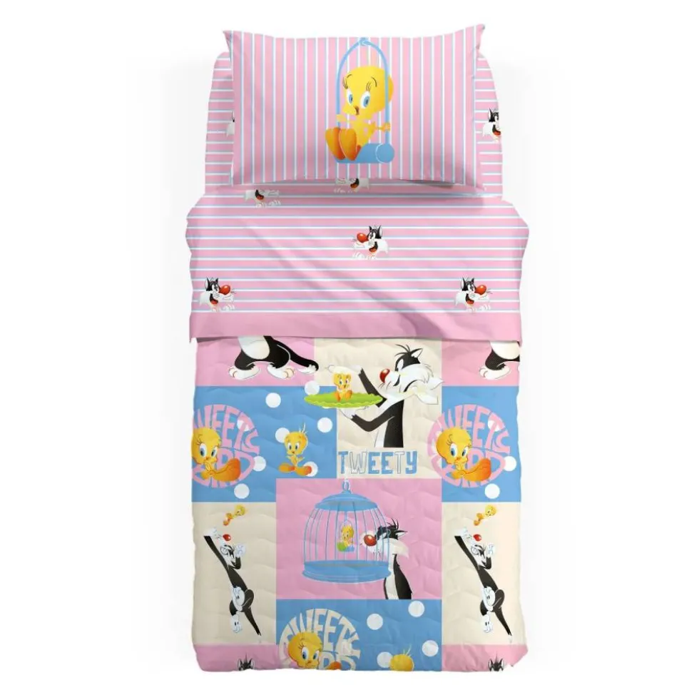 Copriletto trapuntato in cotone Caleffi I Love Tweety