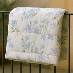 Copriletto trapuntato matrimoniale in cotone Heritage 8311 floreale azzurro