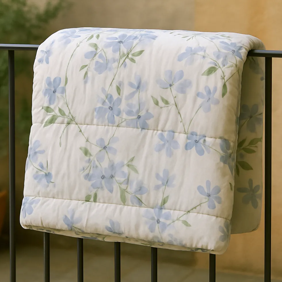Copriletto trapuntato matrimoniale in cotone Heritage 8311 floreale azzurro