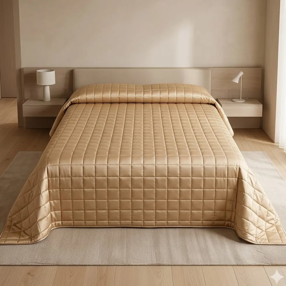 Copriletto trapuntato raso matrimoniale Blumarine Lory nocciola con strass