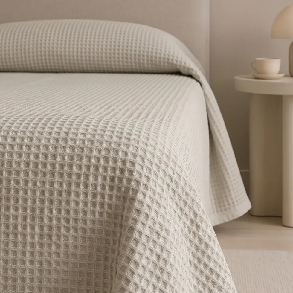 Copriletto 170x260 cm Nido d'Ape Singolo Puro Cotone perla