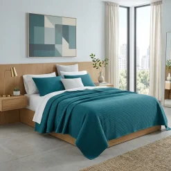 Copriletto 170x260 cm Singolo Nido d'Ape Petrolio 100% cotone