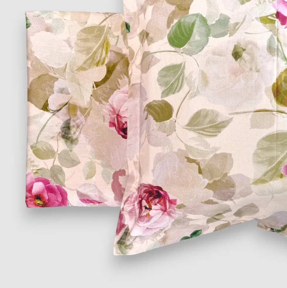 Copripiumini Matrimoniali MIRABELLO Limoges Rosa Beige Percalle