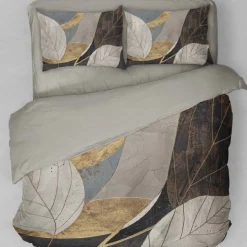 Copripiumino e federe matrimoniali in raso MARINE foliage nero e oro
