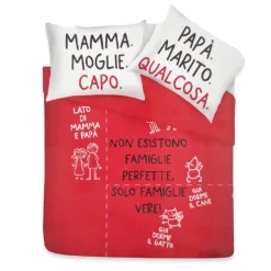 Copripiumino matrimoniale cotone e federe LOVE Family rosso