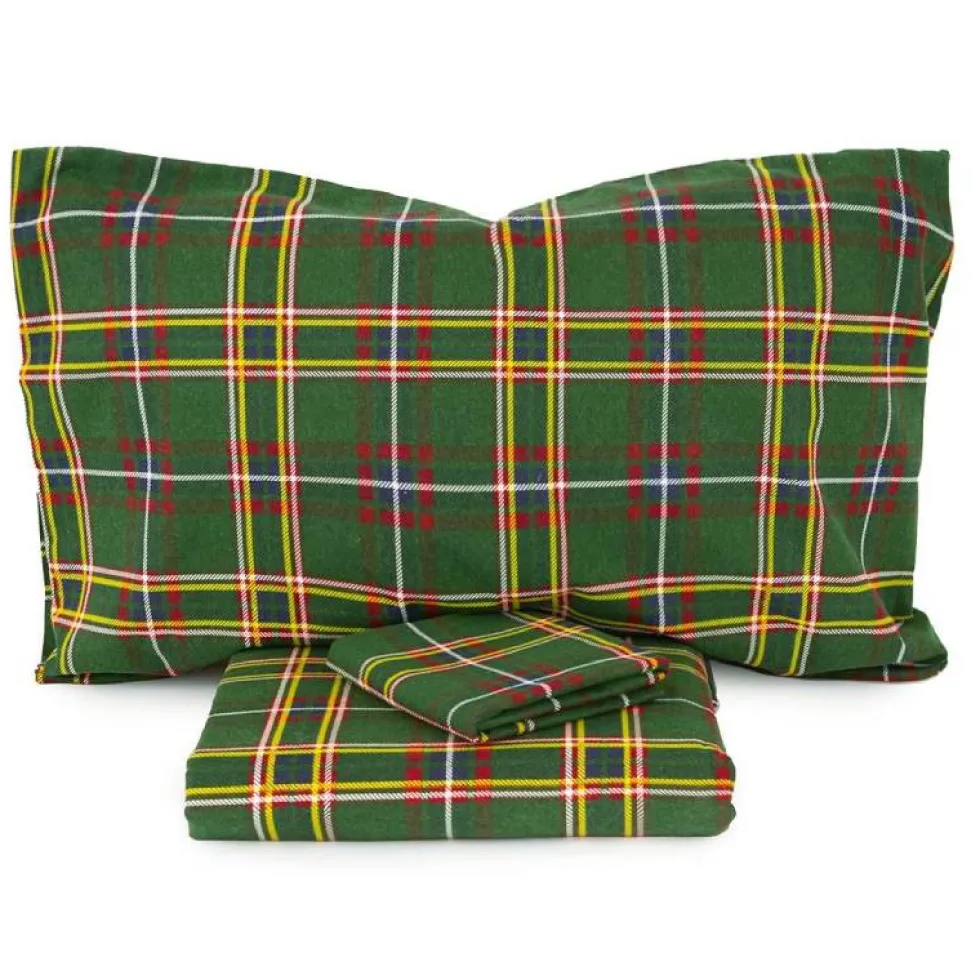 Copripiumino matrimoniale in flanella di cotone con federe Tartan verde