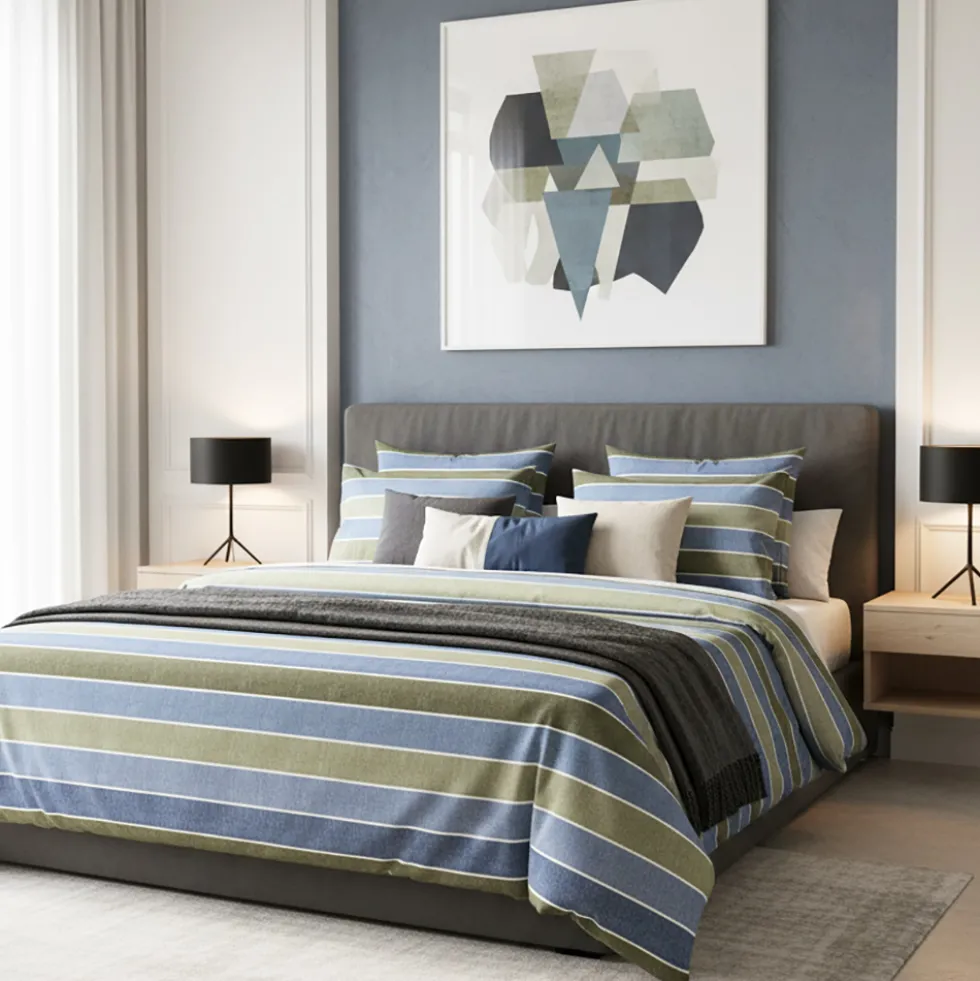 Copripiumino MIRABELLO EMPORIUM Cortina RIGHE BLU e BEIGE
