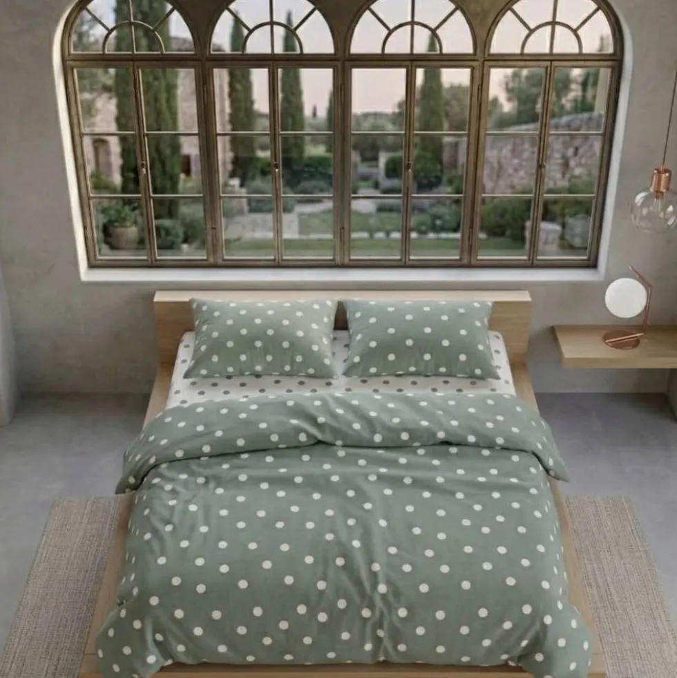 Copripiumino Piazza e Mezza 100% Cotone | Fantasia Pois salvia