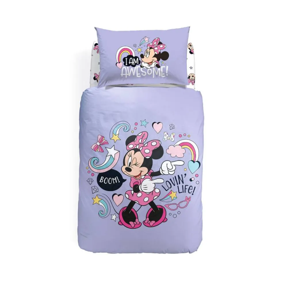 Copripiumino Singolo e federa Minnie BOOM Caleffi lilla