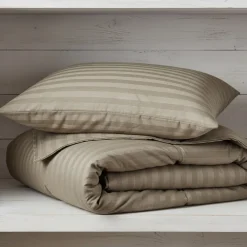 Copripiumone e federe letto 2 piazze LUXEA NO-STIRO greige jacquard