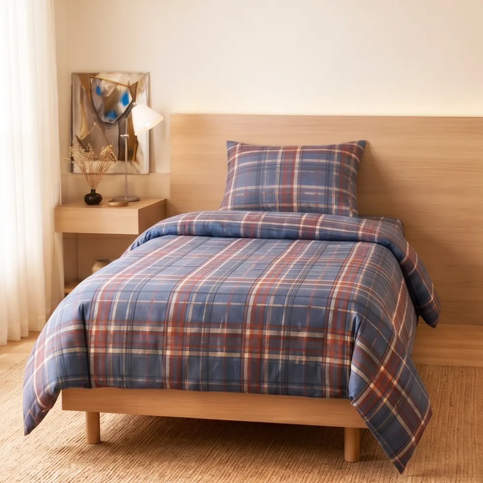 Copripiumone piazza e mezza Bassetti Kilt B2 scozzese turchese