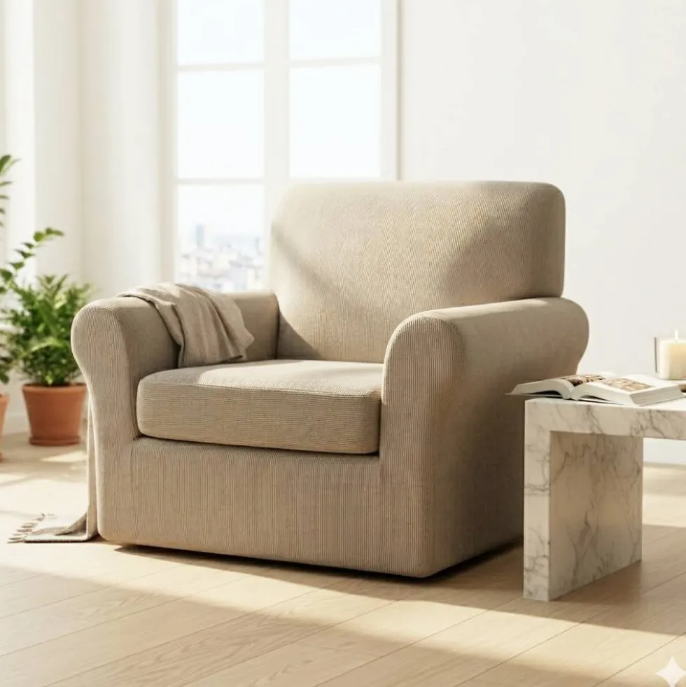 Copripoltrona + copricuscino estensibile da 70 a 105 cm - tortora
