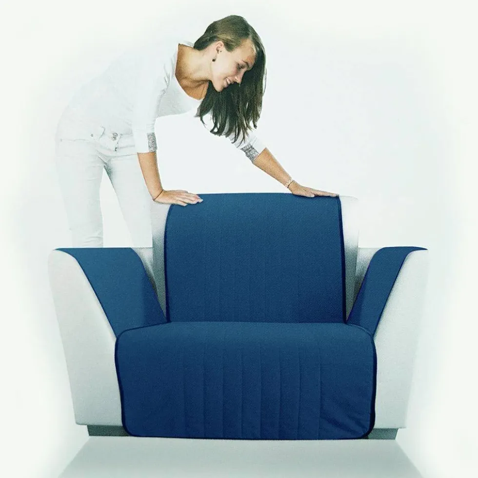 Copripoltrona trapuntato Caleffi Bicolor in cotone blu