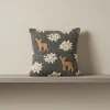 Cuscino in lana cotta 50x50 cervi e stelle alpine fondo antracite