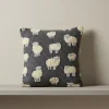 Cuscino in Lana Cotta 50x50 Pecorelle su Fondo Antracite Stile Chalet