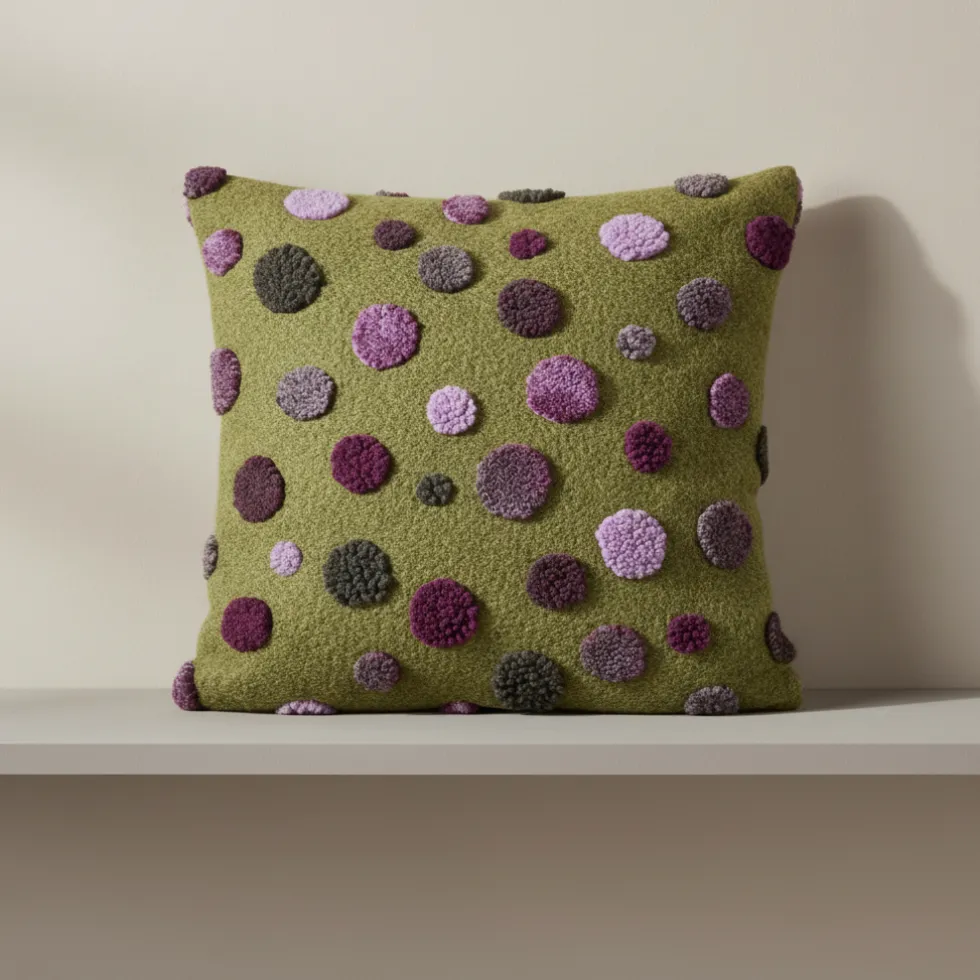 Cuscino in Lana Cotta 50x50 Pois Colorati su Fondo Verde Stile Caldo Decorativo