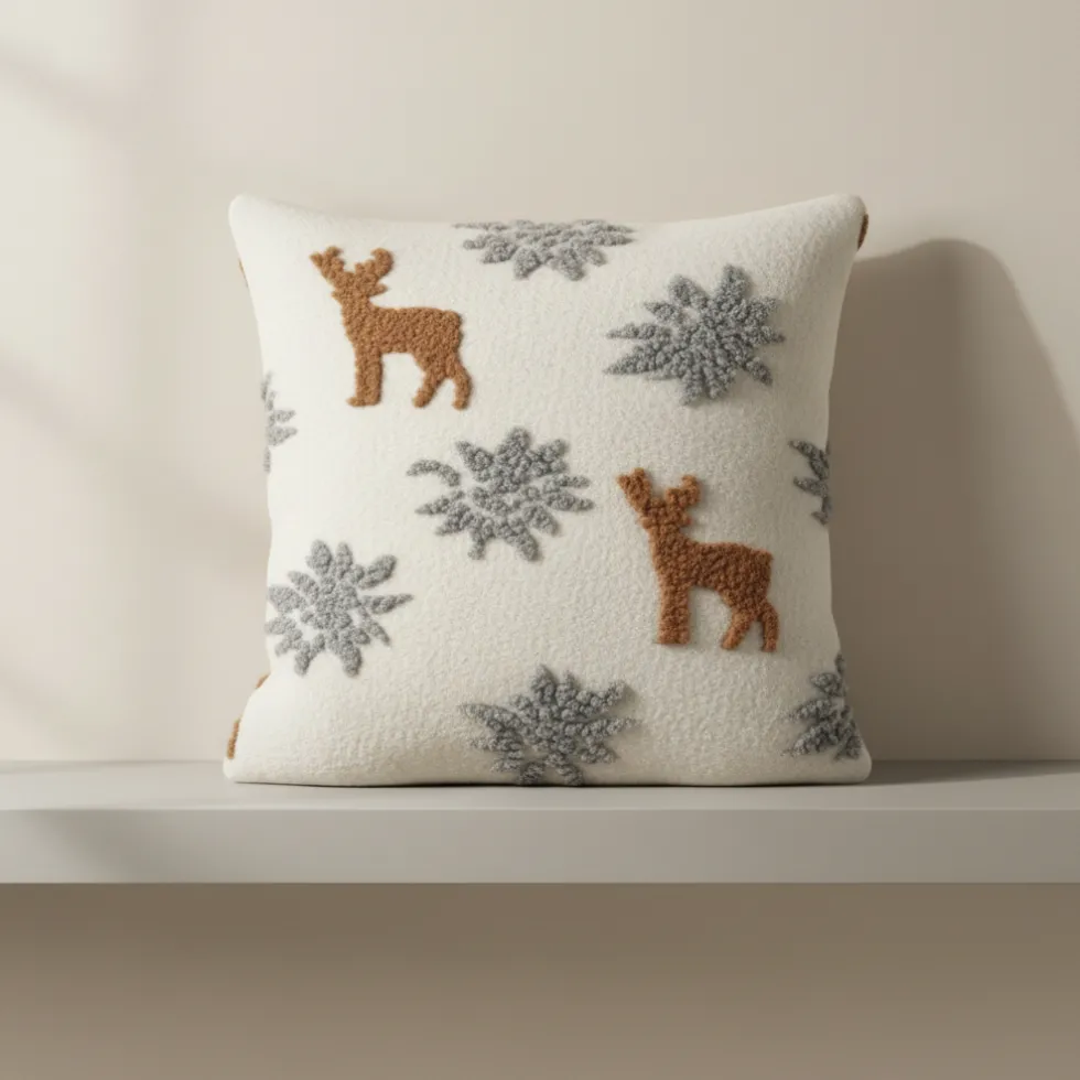 Cuscino in Pregiata Lana Cotta 50x50 - Cervi e Stelle bianco latte