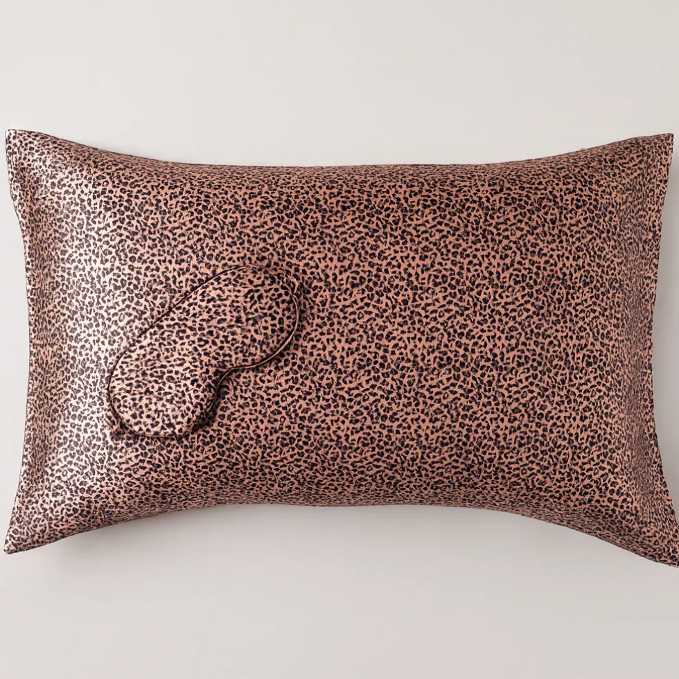 Federa sfusa in pura seta di gelso + maschera notte Pink Leopard