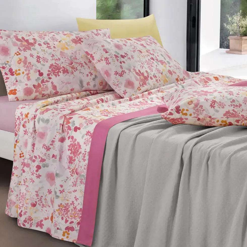 GABEL | Lenzuola in cotone matrimoniali completo MAIORI floreale rosa