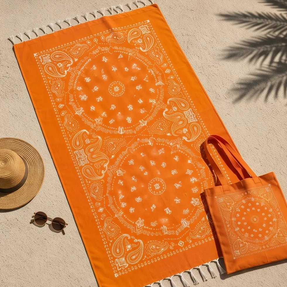 Kit Mare Fouta Arancione Salvaspazio | Telo 90x160 + Borsa Tessuto