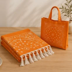 Kit Mare Fouta Arancione Salvaspazio | Telo 90x160 + Borsa Tessuto