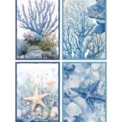 Kit 4x strofinacci da cucina 100% cotone fantasia marina blu