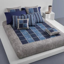 Lenzuola-copriletto completo in percalle Carrara MODULE blue