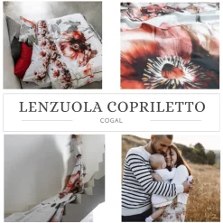 Lenzuola-copriletto matrimoniali in cotone completo floreale rosso