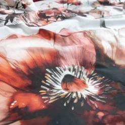 Lenzuola-copriletto matrimoniali in cotone completo floreale rosso