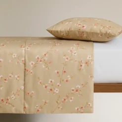 Lenzuola-copriletto Matrimoniale in raso RANDI ALMOND beige floreale