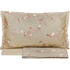 Lenzuola-copriletto Matrimoniale in raso RANDI ALMOND beige floreale