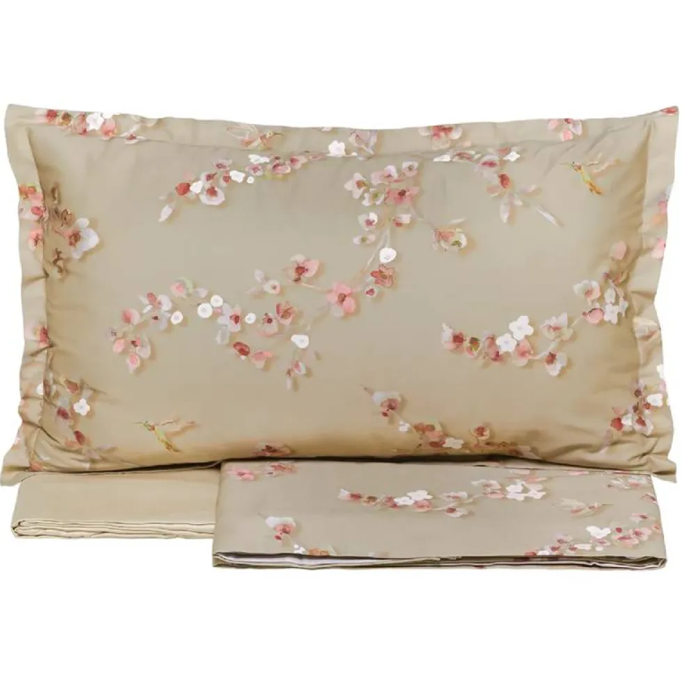 Lenzuola-copriletto Matrimoniale in raso RANDI ALMOND beige floreale