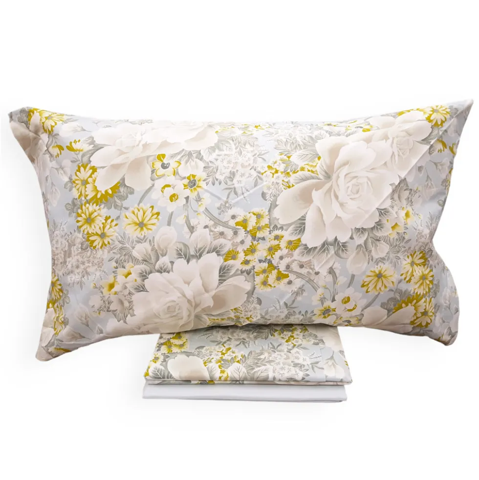 Lenzuola-copriletto matrimoniale DOLCE VITA fiori sandy gold