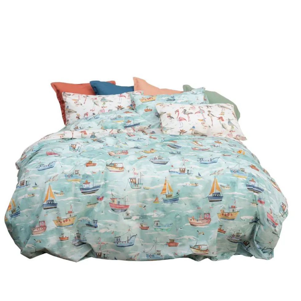 Lenzuola-copriletto 2 Piazze TESSITURA TOSCANA Paranza Barche