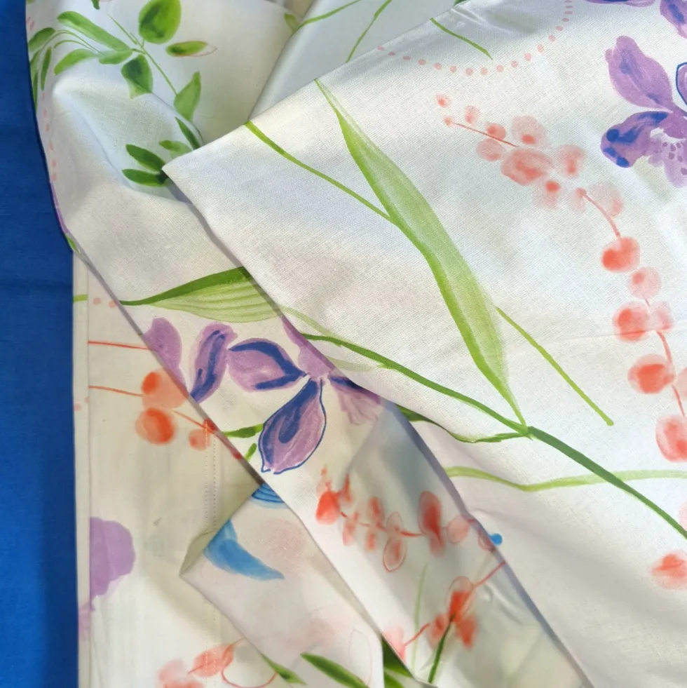 Lenzuola in cotone completo matrimoniale Aura floreale blu