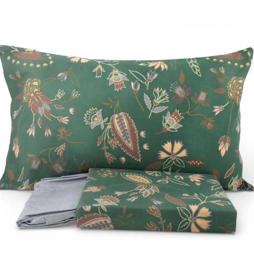 Lenzuola in cotone matrimoniale Bassetti SIKAR V1 verde Orientale