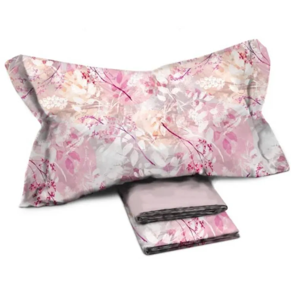 Lenzuola in percalle Matrimoniali Enrico Coveri AIKO floreale rosa