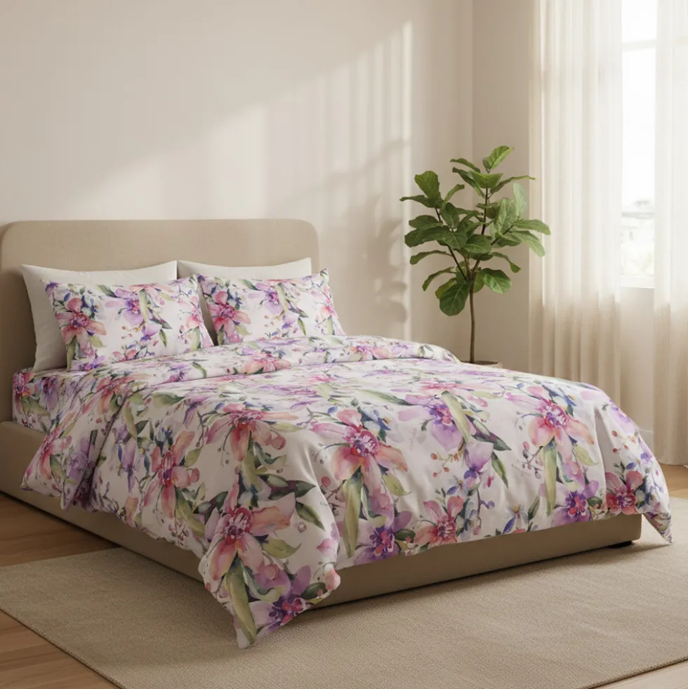 Lenzuola in percalle Matrimoniali Enrico Coveri NYAL rosa e lilla