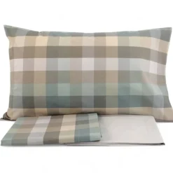Lenzuola in puro cotone matrimoniali GABEL Brasilia quadretti grigio verde